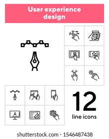 User experience design line icon set. Computer, hand, gadget. App concept. Can be used for topics like interface, software developer, information