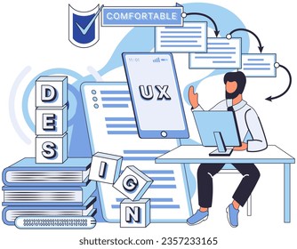 User experience design. Vector illustration. User interface, interface that bridges gap between software and users UX UI design, elements that make software both functional and visually appealing