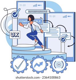 User experience design. Vector illustration. User interface, mirror reflecting softwares purpose to users UX UI design, two sides of coin in software design User experience design, blueprint