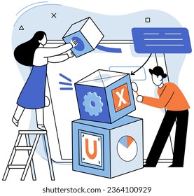 User experience design. Vector illustration. Designing software, art form where user interface takes center stage User interface, touchpoint between software and its user UX UI design, harmonious