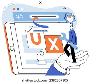 User experience design. Vector illustration. User interface, first impression maker in any software application UX UI design, framework for building engaging software experiences User experience