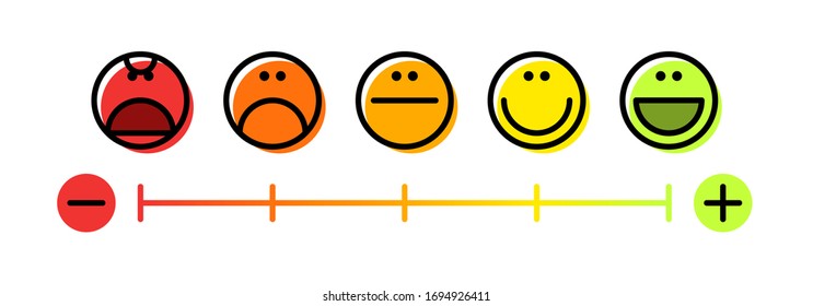 User experience. Evaluation of the service provided to the consumer using emoticons with different emotions. Vector illustration. Isolated on white background. Vector illustration.