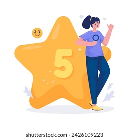 User experience feedback satisfaction with a five-star rating illustration