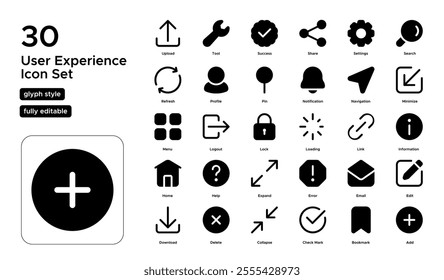 User Experience Glyph Icon Set: Usability, Navigation, and Customer Journey Icons