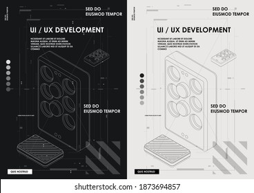 User experience, user interface in e-commerce. Web design and mobile template. design and development, testing, SEO, social marketing, to publishing and launch. Concept of Hud poster with UI elements