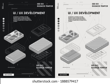 User experience, user interface in e-commerce. Web design and mobile template. design and development, testing, SEO, social marketing, to publishing and launch. Concept of Hud poster with UI elements.