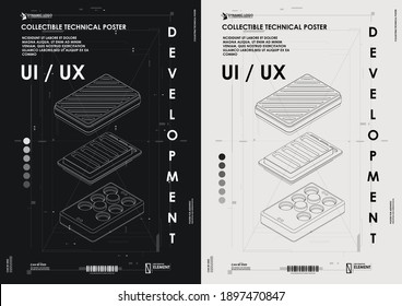 User experience, user interface in e-commerce. Web design and mobile template. design and development, testing, SEO, social marketing, to publishing and launch. Concept of Hud poster with UI elements.