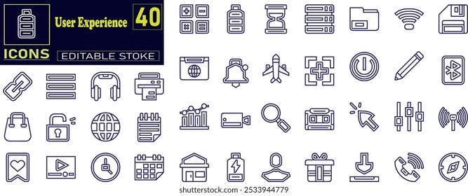 User experience and interface icon set. UI flat icons collection.