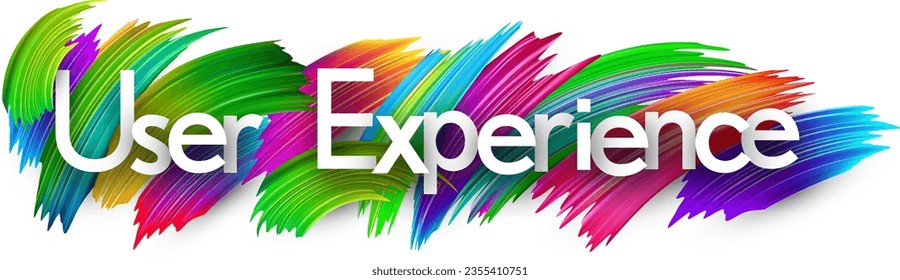 La experiencia del usuario muestra el signo de la palabra en papel con pincel de pintado de color sobre blanco. Ilustración vectorial.
