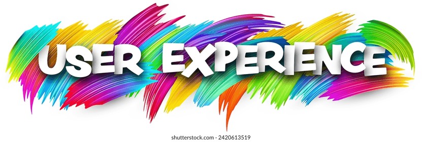 La experiencia del usuario muestra el signo de la palabra en papel con pincel de pintado de color sobre blanco. Ilustración vectorial.