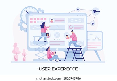 The user experience team testing user personas and analyze user flow. A/B testing, research and development. Modern user interface and design, customer journey. Flat people vector illustration. Vector