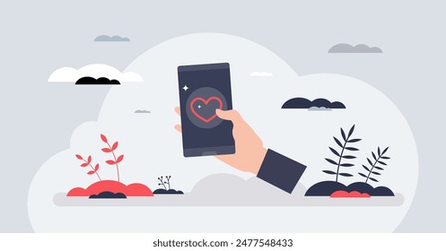 User experience or UX design for application tiny person hands concept. Smartphone application with responsive layout and easy to use interface vector illustration. Graphic designer for device app.