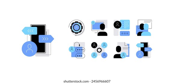 User experience and web projects development. Set of flat icons. Infographic elements for apps, web designs, presentations and others. Vector file.