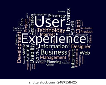 User Experience wordcloud template. Web Business concept vector background.