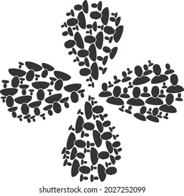 User exploding flower shape. Element twirl done from oriented user items. Vector flower collage in flat style.