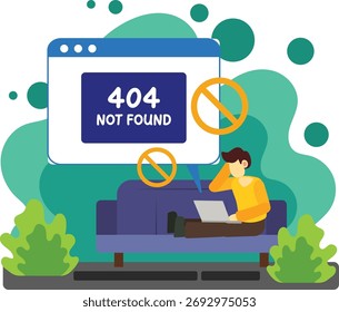 User facing 404 error page on laptop illustration
