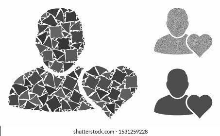 User favourites heart composition of tuberous pieces in various sizes and shades, based on user favourites heart icon. Vector joggly pieces are composed into collage.
