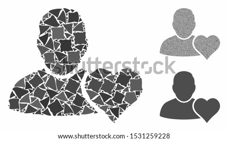 User favourites heart composition of tuberous pieces in various sizes and shades, based on user favourites heart icon. Vector joggly pieces are composed into collage.