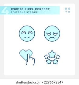 User feedback about service pixel perfect RGB color icons set. Reactions and evaluation of business. Isolated vector illustrations. Simple filled line drawings collection. Editable stroke