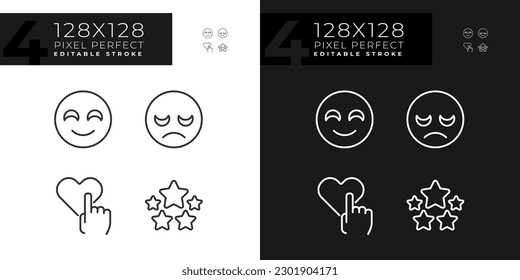 User feedback about service pixel perfect linear icons set for dark, light mode. Evaluation of business. Thin line symbols for night, day theme. Isolated illustrations. Editable stroke