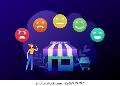 Juego de infografías de emoticonos de comentarios de usuarios. la escala de retroalimentación de calificaciones se enfrenta a la emoción. Reacciones emoticonas. iconos vectoriales. antecedentes de presentación de negocios.