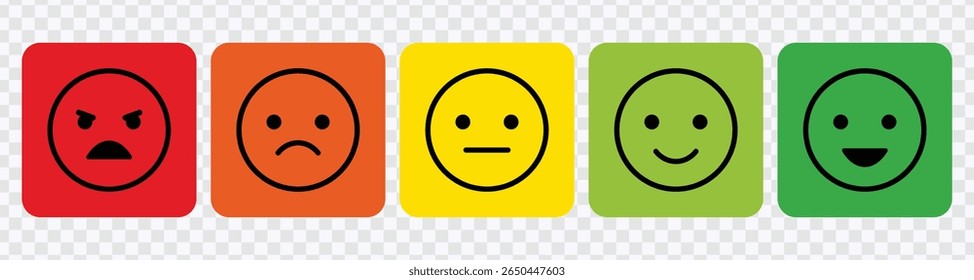 User Feedback Emoticons Vector – Positive, Neutral, and Negative Mood Expressions