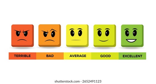 User feedback emotion infographic vector illustration isolated on white background. Set of Emoji Colored Flat Icons. Angry, sad, neutral and happy.