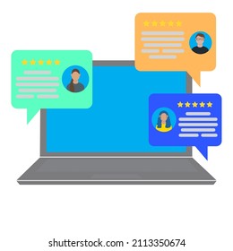 Benutzerrückmeldungssymbol. Laptop-Symbol. Bewertung des Kunden. Online-Prüfzeichen. Soziale Botschaft. Vektorgrafik. Stockbild. 