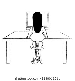 user female with computer desktop
