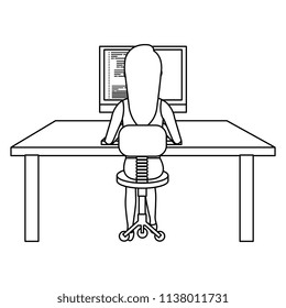 user female with computer desktop