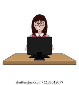 user female with computer desktop