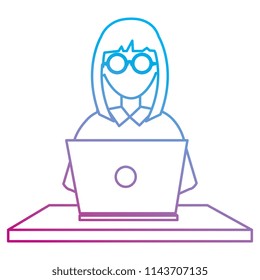 user female with computer laptop