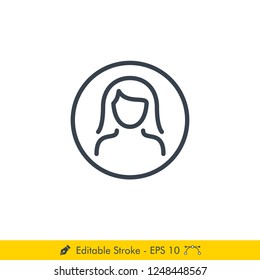 User (Female / Woman) Icon / Vector - In Line / Stroke Design