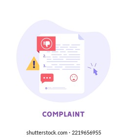 User filling complaint form. Client giving negative feedback at rating scale. Concept of bad review, negative feedback, complaint, dislike. Bad user experience. Vector illustration flat design