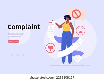 User filling complaint form. Client giving negative feedback at rating scale. Concept of bad review, negative feedback, complaint, dislike. Bad user experience. Vector illustration flat design