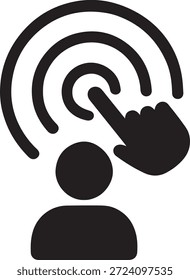 Usuário com ícone de toque de impressão digital representando acesso biométrico, autenticação por toque ou logon seguro.