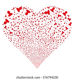 User fireworks with heart shape. Vector illustration style is flat red iconic symbols on a white background. Object heart constructed from confetti design elements.