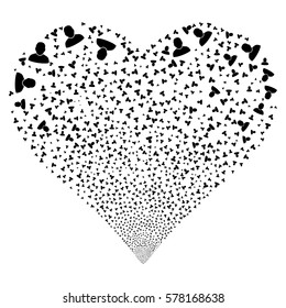 User fireworks with heart shape. Vector illustration style is flat black iconic symbols on a white background. Object love heart created from random design elements.