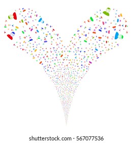 User fireworks stream. Vector illustration style is flat bright multicolored iconic symbols on a white background. Object double fountain done from random pictograms.
