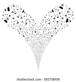 User fireworks stream. Vector illustration style is flat black iconic symbols on a white background. Object double fountain organized from random icons.