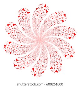 User fireworks swirl flower with ten petals. Vector illustration style is flat red scattered symbols. Object twirl combined from random icons.