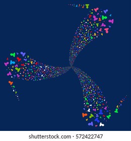 User fireworks swirl rotation. Vector illustration style is flat bright multicolored iconic symbols on a blue background. Object spiral done from random pictograms.