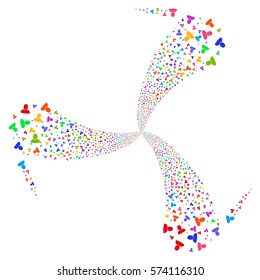 User fireworks swirl rotation. Vector illustration style is flat bright multicolored iconic symbols on a white background. Object whirlpool constructed from random design elements.
