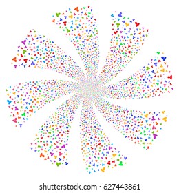 User fireworks swirl rotation. Vector illustration style is flat bright multicolored iconic symbols on a white background. Object spiral constructed from random symbols.
