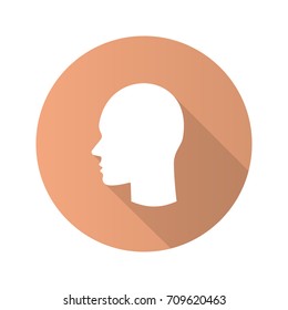User flat design long shadow glyph icon. Human head. Man face side view. Vector silhouette illustration