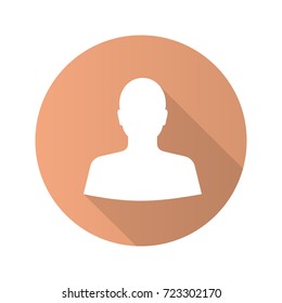 User flat design long shadow glyph icon. Man's face frontal view. Vector silhouette illustration