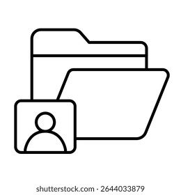 User folder thin line icon, remote work concept. Vector graphics. Employee person profile case, file folder sign on white background, style mobile or design