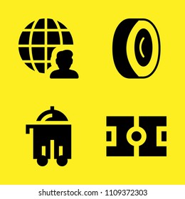 user, football field, room service and alloy wheel vector icon set. Sample icons set for web and graphic design