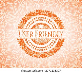 User Friendly abstract orange mosaic emblem with background 