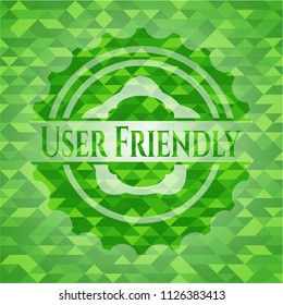 User Friendly green emblem with triangle mosaic background